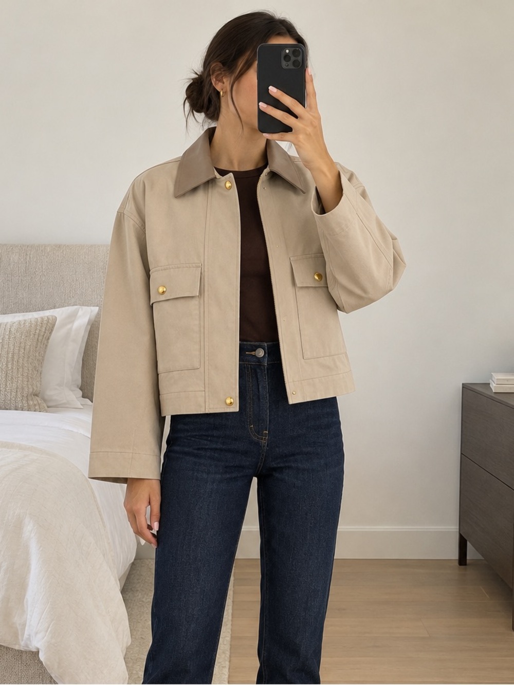 Rag & Bone Nessa Jacket Sandstone Faux Leather Collar Utility Jacket M NWT